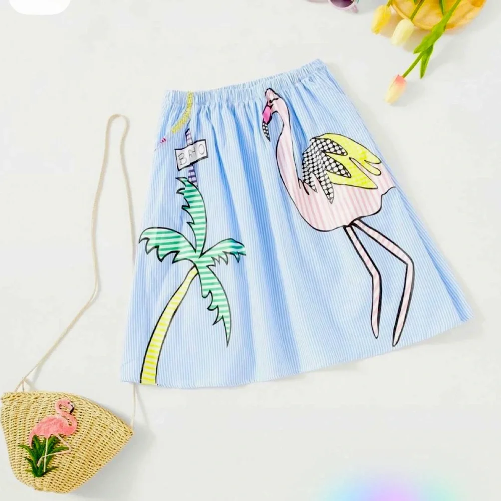 New Vadim Blue & White Striped Flamingo Skirt - Picture 15 of 17